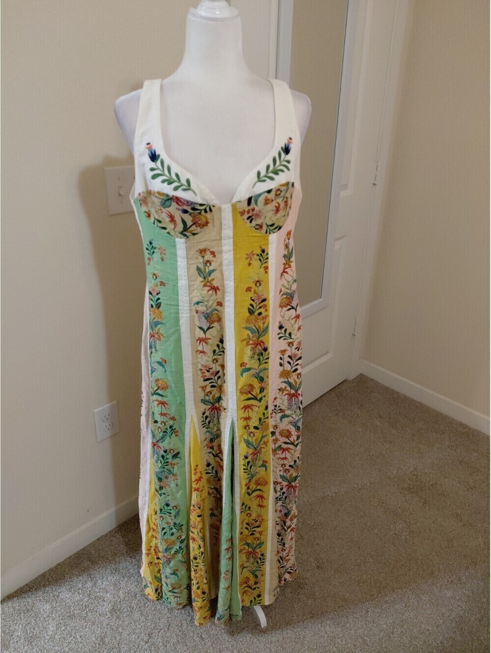 Anthropologie Farm Rio Delicate Floral Stripes Maxi Dress size XL EUC